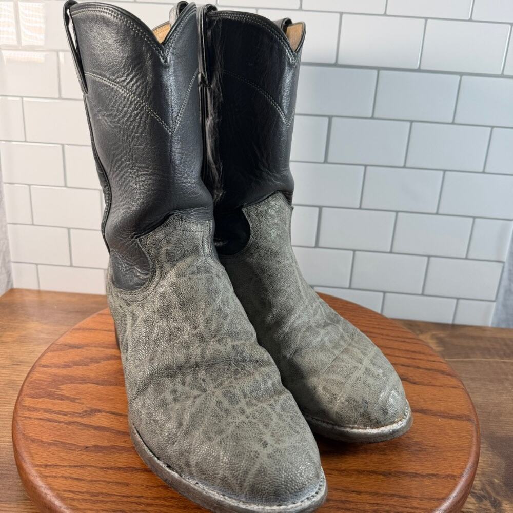 VVtg Justin Western Cowboy Boots Grey Elephant Print 8.5